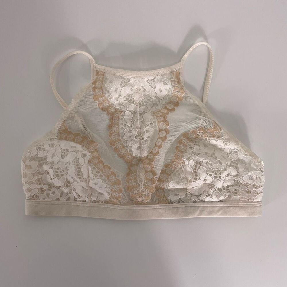 Victoria’s Secret White & Cream Semi-Sheer Lace Bralette Bra‎ Small